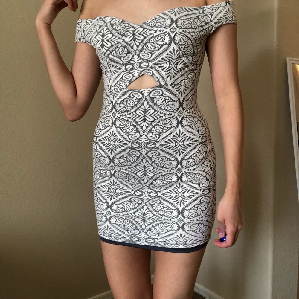White and grey formal dress